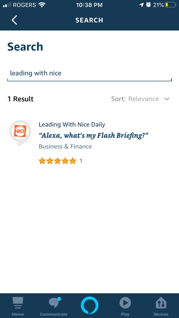 The search screen in the Alexa App
